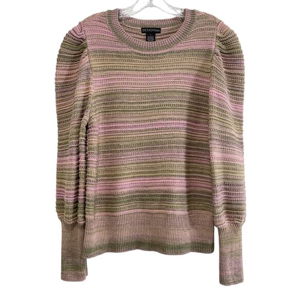 Pastel Statement Bubble Sleeve Striped Cable Chunky Knit Sweater Womens Size L - Picture 1 of 8